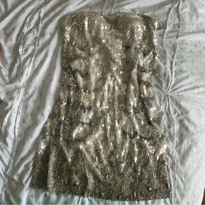 ABS by Allen Schwartz Bustier Mini Dress Animal Print sequin Y2K silver NWT